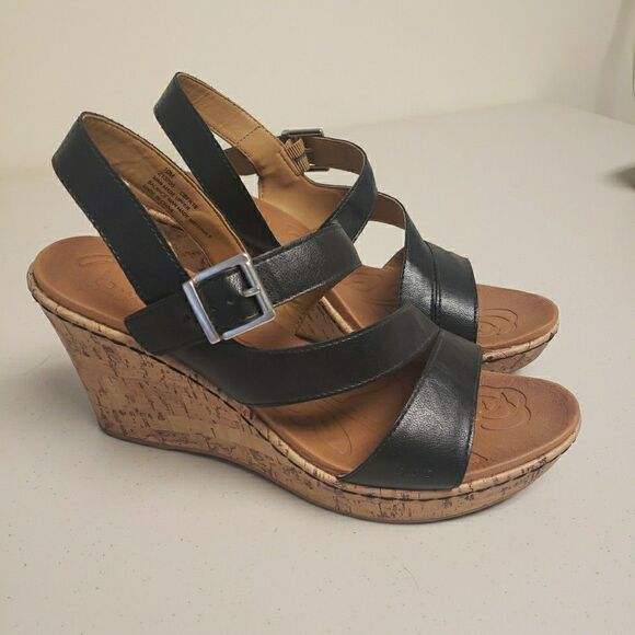 Born Concept B.O.C. Schirra Wedge Black Cork Ankle Strap Sandals Women Size 10M - Picture 3 of 14